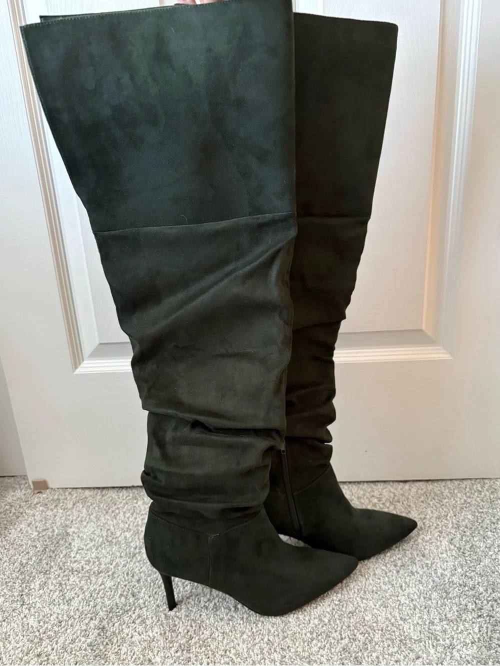 JustFab Dark Green Over-the-Knee Pointed-Toe Slouch Boots